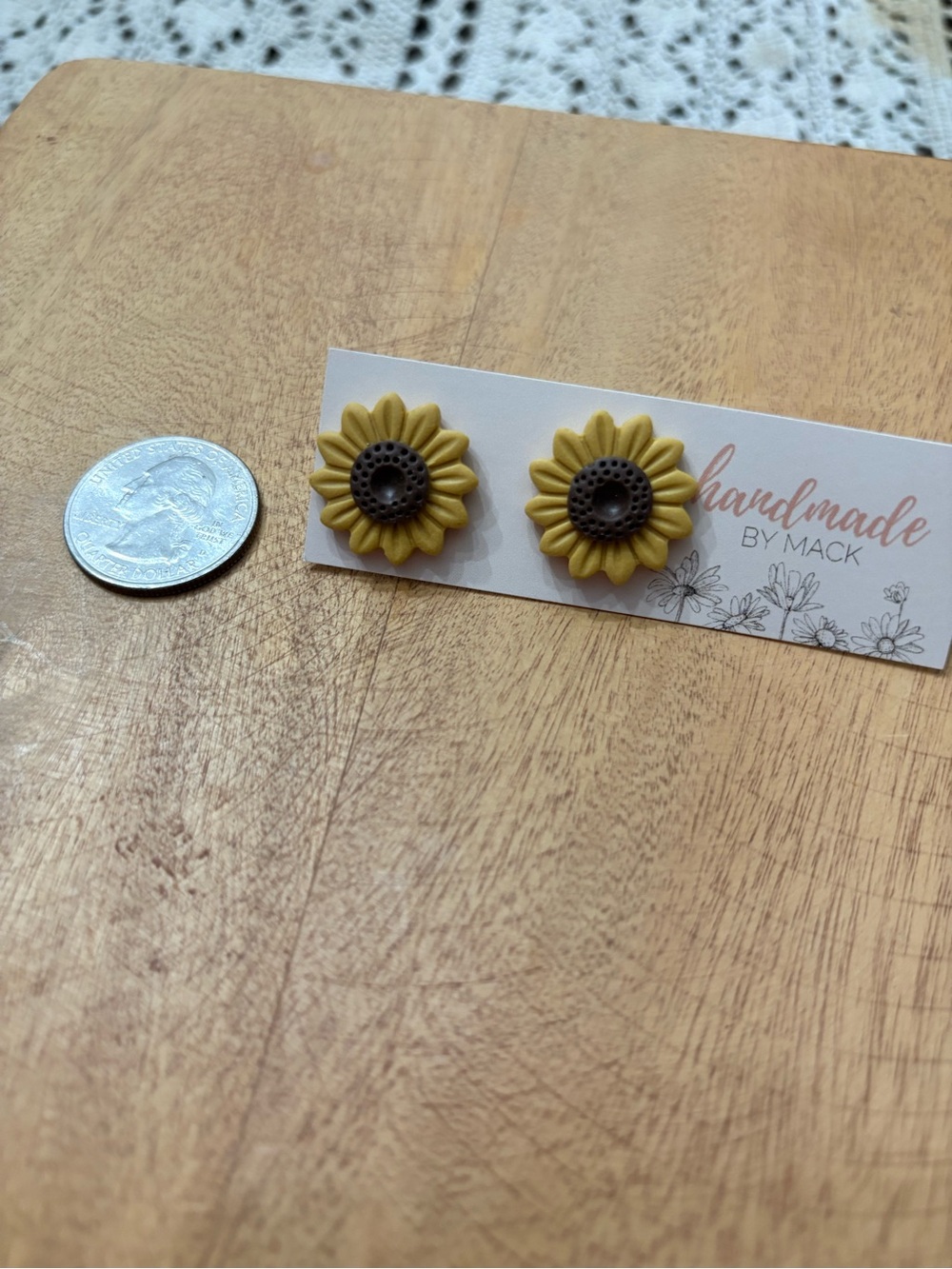 Handmade Yellow Sunflower Stud Earrings by Mack